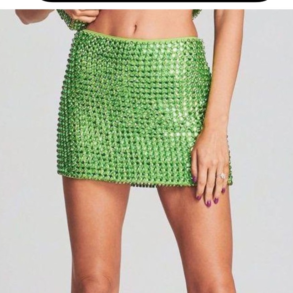 Retrofete Ruby crystal-embellished skirt in lime punch